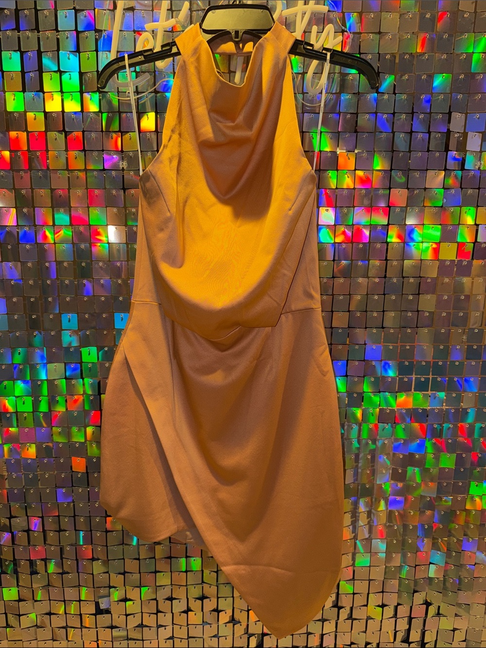 Elliatt Mustard Yellow Sleeveless Asymmetrical Cowl Dress